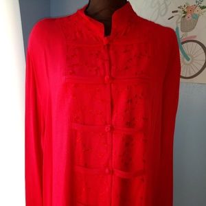 Woman Atrium Red Sz 18/20 Long Sleeve Rayon Top